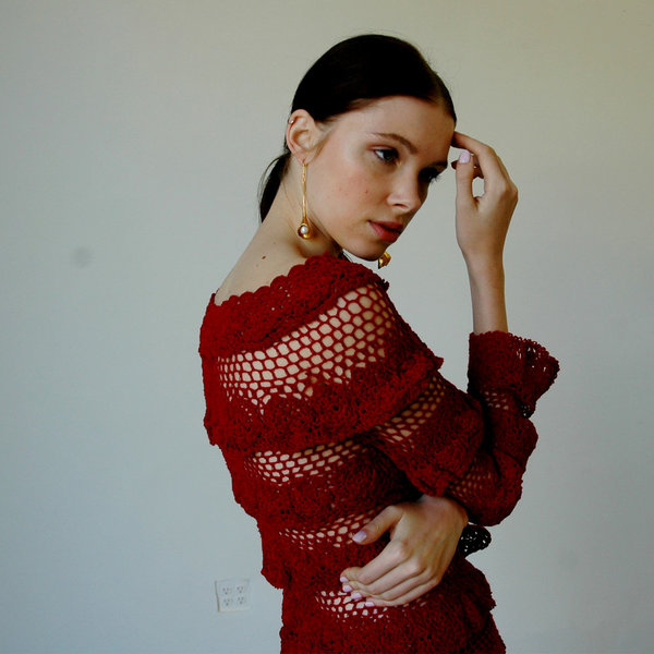 Nikki Chasin Lia Crochet Ruffle Top - Garnet Nikki Chasin Lia Crochet Ruffle Top - Garnet