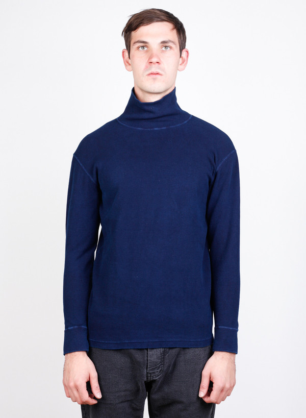 Blue Blue Japan Indigo Hand Dyed Slub Cotton Rib Turtleneck Tee Blue Blue Japan Indigo Hand Dyed Slub Cotton Rib Turtleneck Tee