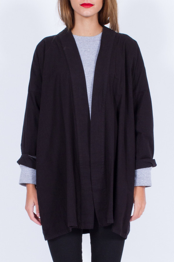 Yo Vintage! BLACK COTTON SHORT KIMONO (ONE SIZE) Yo Vintage! BLACK COTTON SHORT KIMONO (ONE SIZE)