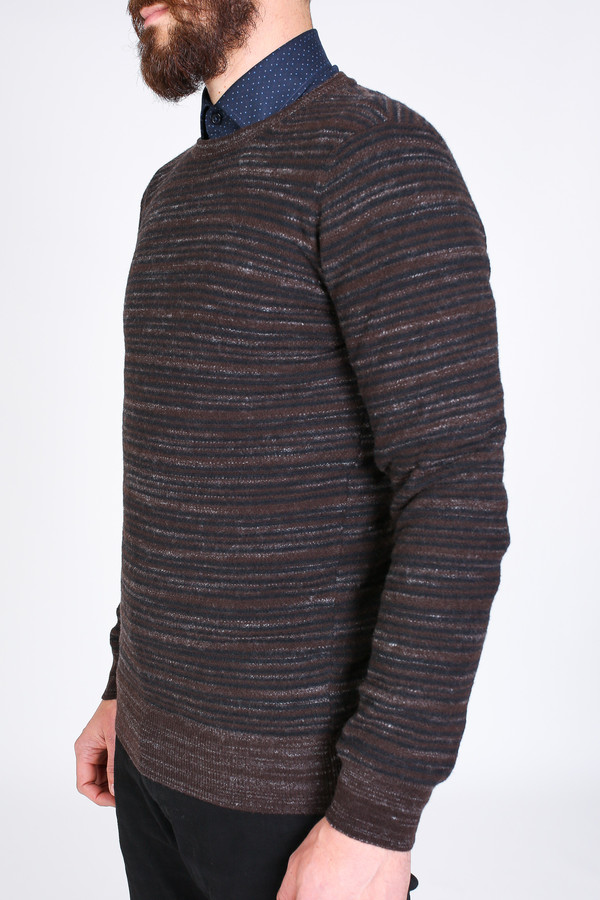 Men's Billy Reid Blurred Stripe Crew Sweater in Brown Men's Billy Reid Blurred Stripe Crew Sweater in Brown