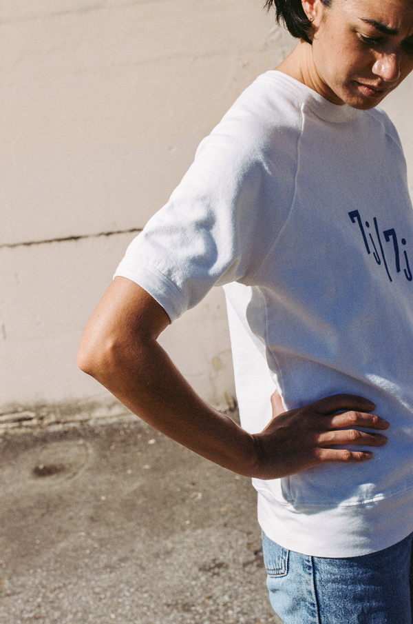 Clare V Short Sleeve Sweatshirt- white with royal blue Clare V Short Sleeve Sweatshirt- white with royal blue