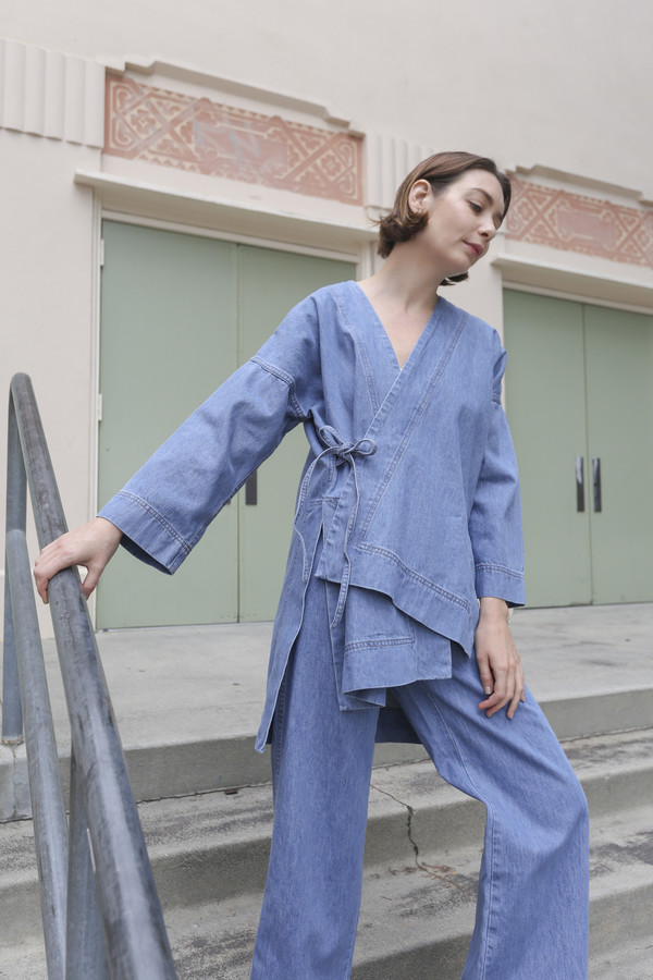Caron Callahan Carson Kimono in Blue Denim Caron Callahan Carson Kimono in Blue Denim