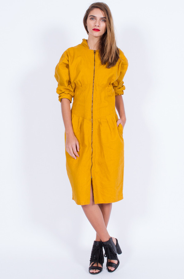 Yo Vintage! MUSTARD ZIPPER DRESS (MEDIUM) Yo Vintage! MUSTARD ZIPPER DRESS (MEDIUM)