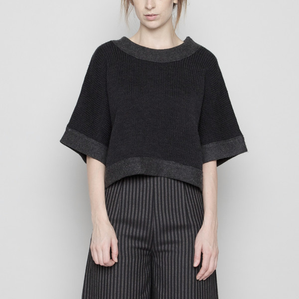 7115 by Szeki Boiled Wool Trims Sweater - Charcoal FW16 7115 by Szeki Boiled Wool Trims Sweater - Charcoal FW16