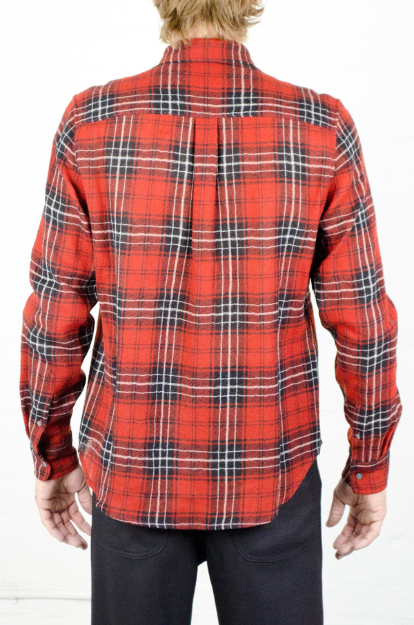 Men's Odin Worsted Wool Red Plaid Gauze Shirt Men's Odin Worsted Wool Red Plaid Gauze Shirt