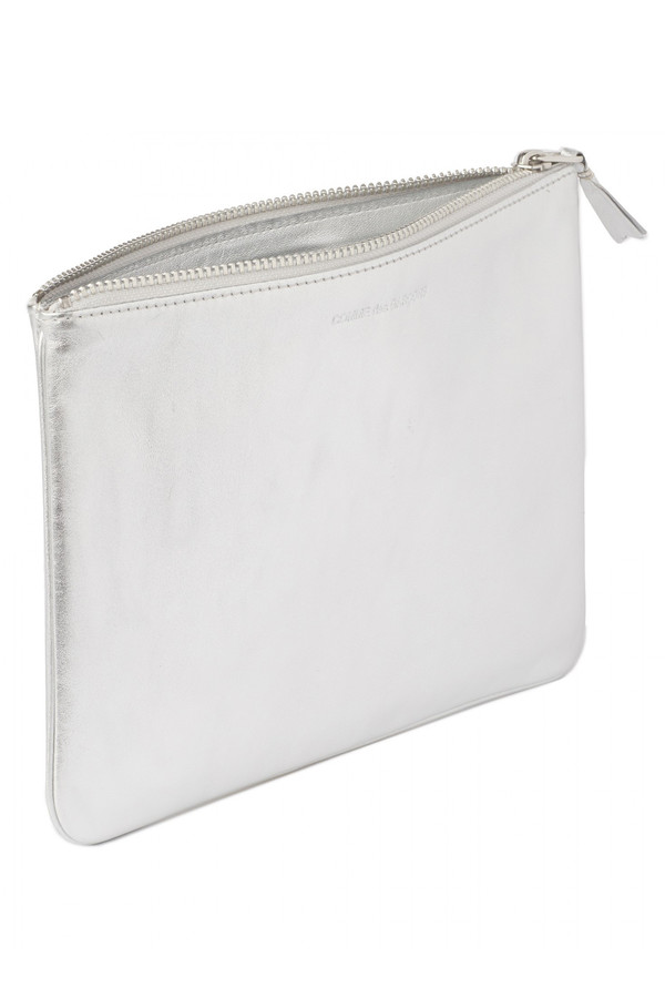 Men's Comme des Garçons Leather SA-5100 Lg Zip Pouch - Silver Men's Comme des Garçons Leather SA-5100 Lg Zip Pouch - Silver