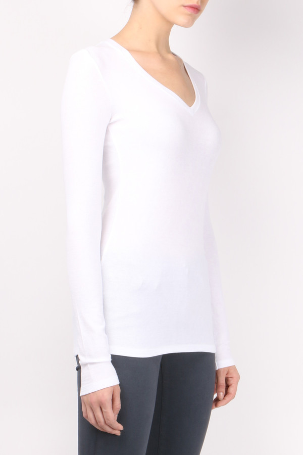 ATM Long Sleeve V Neck Rib Shirt White ATM Long Sleeve V Neck Rib Shirt White