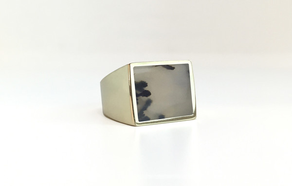 Unisex Legier Moss Agate Stone Signet Ring Unisex Legier Moss Agate Stone Signet Ring