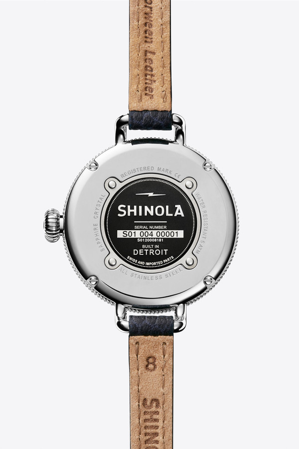 Shinola The Birdy 34mm Moon Phase Watch in Silver/Navy Shinola The Birdy 34mm Moon Phase Watch in Silver/Navy