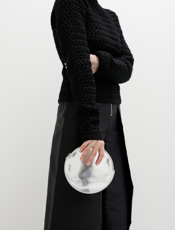 Kara Womens Circle Clutch Mirrored Silver Kara Womens Circle Clutch Mirrored Silver
