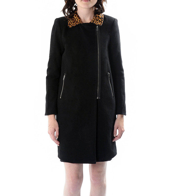 Mason By Michelle Mason Black Moto Coat with Pony Hair Lapel Mason By Michelle Mason Black Moto Coat with Pony Hair Lapel