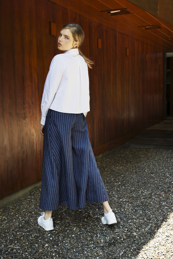 UNIFORME Caro Palazzo Pants - Holland & Sherry Indigo Stripe Linen UNIFORME Caro Palazzo Pants - Holland & Sherry Indigo Stripe Linen