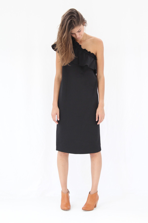 Apiece Apart Reina One Arm Ruffle Dress Black Apiece Apart Reina One Arm Ruffle Dress Black