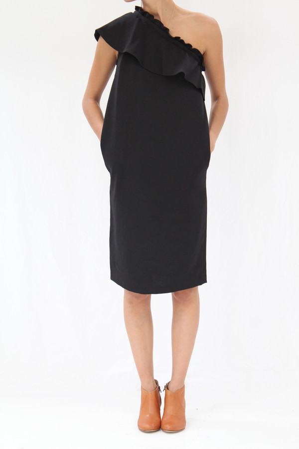 Apiece Apart Reina One Arm Ruffle Dress Black Apiece Apart Reina One Arm Ruffle Dress Black