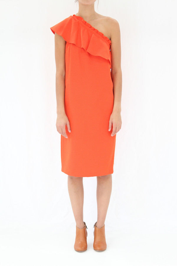 Apiece Apart Reina One Arm Ruffle Dress Persimmon Apiece Apart Reina One Arm Ruffle Dress Persimmon