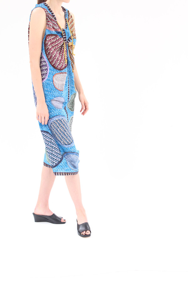 Hui Hui Silk Overall Dress Blue Basket Print Hui Hui Silk Overall Dress Blue Basket Print