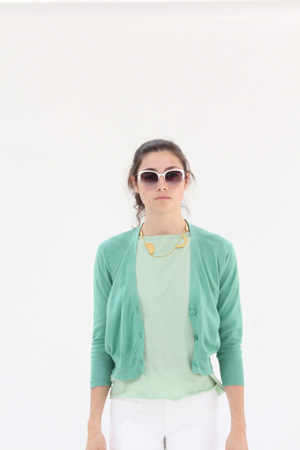 Lina Rennell 3/4 Cotton Knit Cardigan Jade Lina Rennell 3/4 Cotton Knit Cardigan Jade