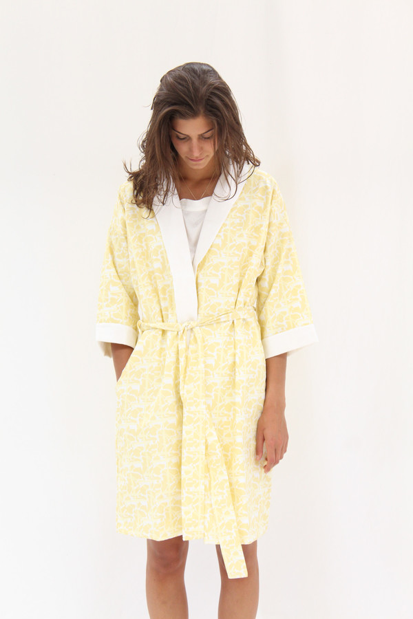 Lina Rennell Organic Cotton Robe Collage Print Lina Rennell Organic Cotton Robe Collage Print