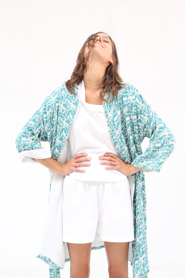 Beklina Silk Robe Collage Print Beklina Silk Robe Collage Print