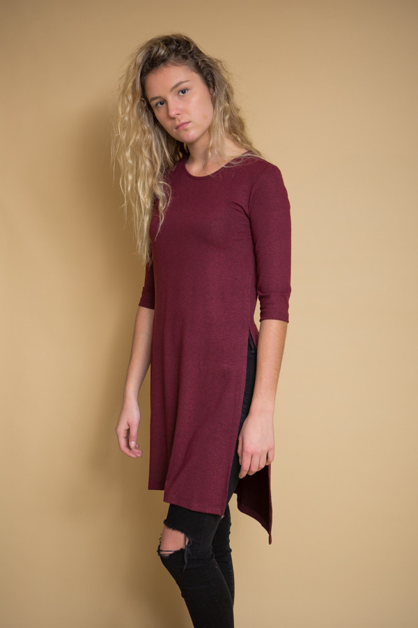 Just Female Gusty Long Tee - Oxblood Just Female Gusty Long Tee - Oxblood
