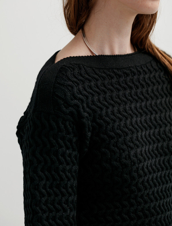 Lemaire Fitted Cable Knit Sweater - Black Lemaire Fitted Cable Knit Sweater - Black