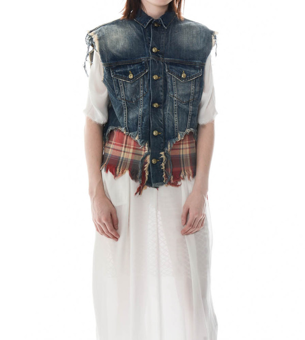 R13 Double Denim Vest with Plaid R13 Double Denim Vest with Plaid