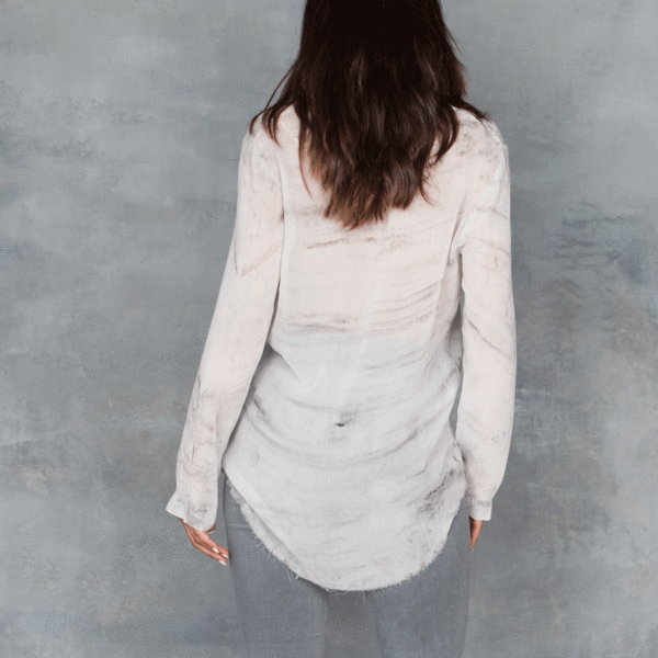 Raquel Allegra Sheer Henley Blouse in Grey Marble Sheer Silk Raquel Allegra Sheer Henley Blouse in Grey Marble Sheer Silk