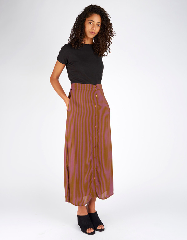 Ali Golden Button Down Skirt Copper Rust Stripe Ali Golden Button Down Skirt Copper Rust Stripe