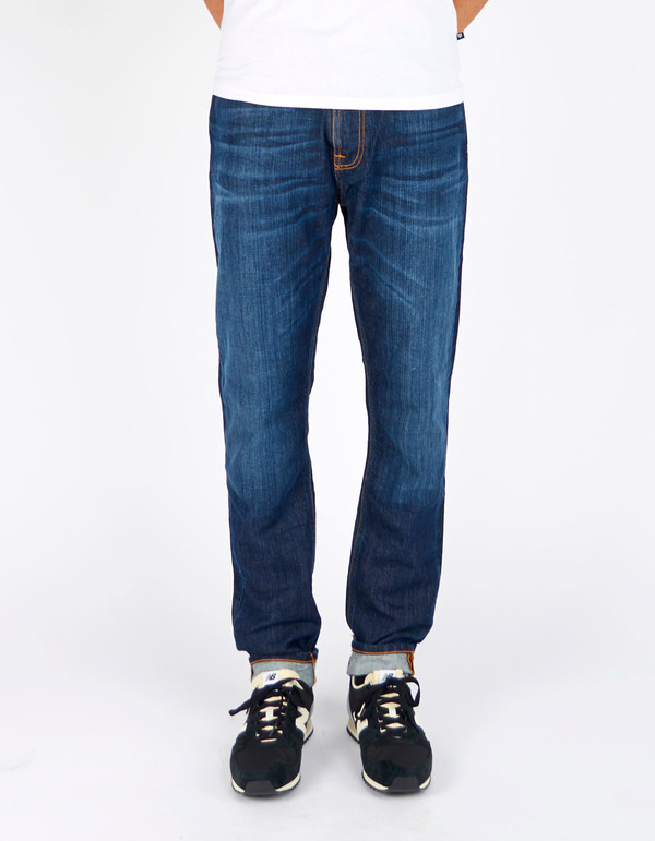 Men's Nudie Brute Knut Blue Swede Washed Indigo Men's Nudie Brute Knut Blue Swede Washed Indigo