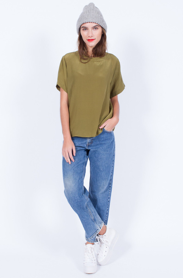 Yo Vintage! KHAKI SILK TOP Yo Vintage! KHAKI SILK TOP