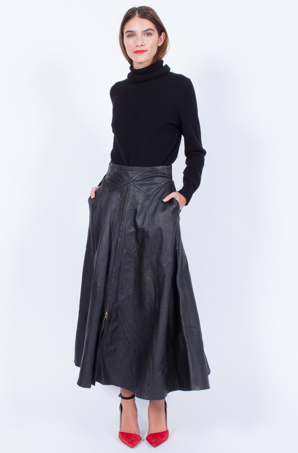 Yo Vintage! BLACK ZIPPER LEATHER SKIRT Yo Vintage! BLACK ZIPPER LEATHER SKIRT
