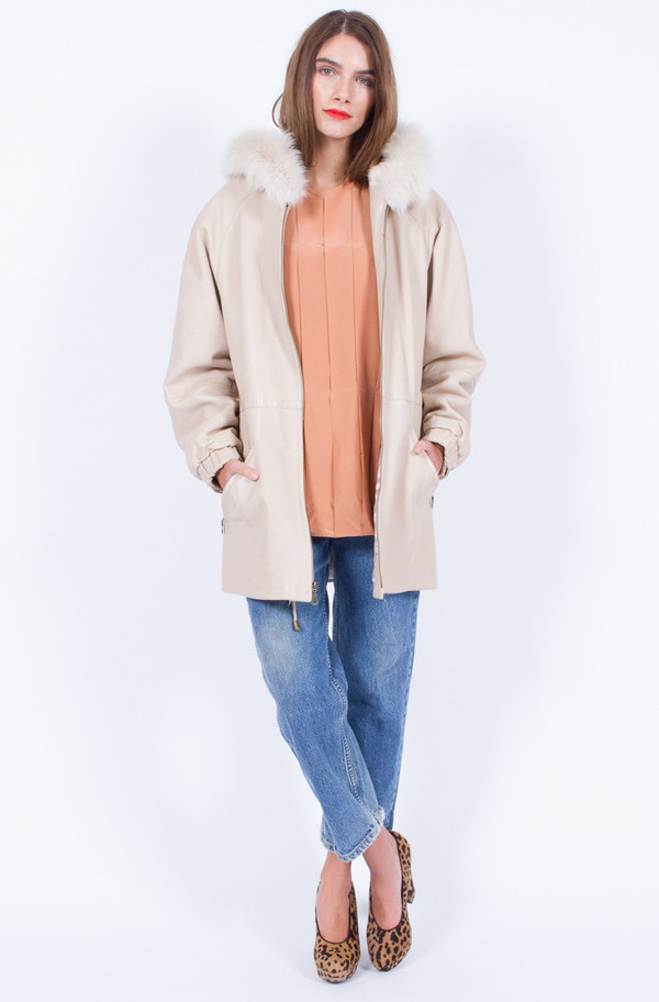 Yo Vintage! LEATHER AND FUR BLUSH JACKET Yo Vintage! LEATHER AND FUR BLUSH JACKET