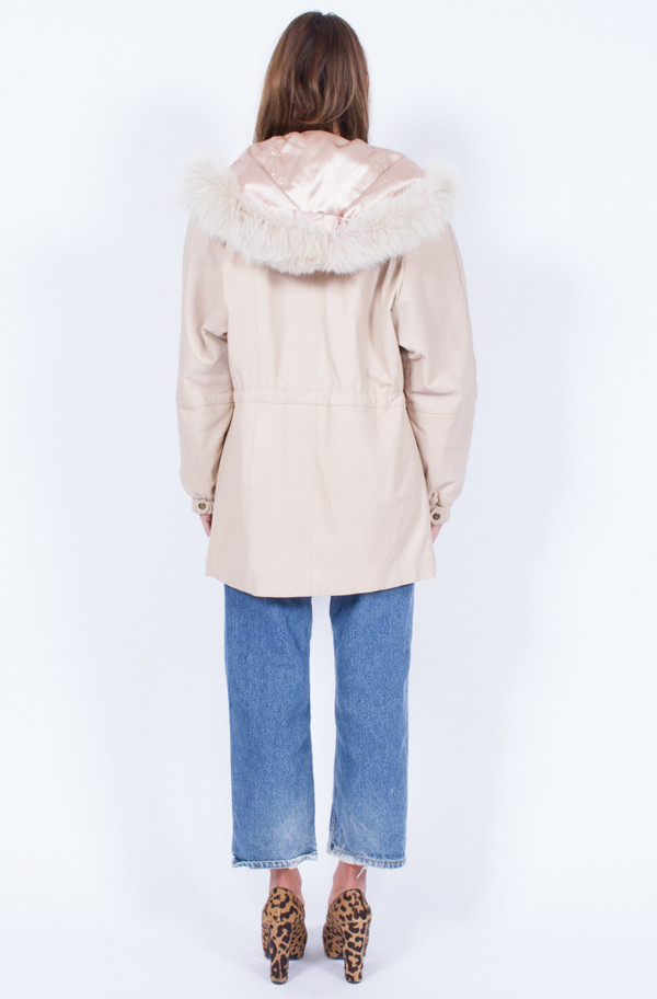 Yo Vintage! LEATHER AND FUR BLUSH JACKET Yo Vintage! LEATHER AND FUR BLUSH JACKET