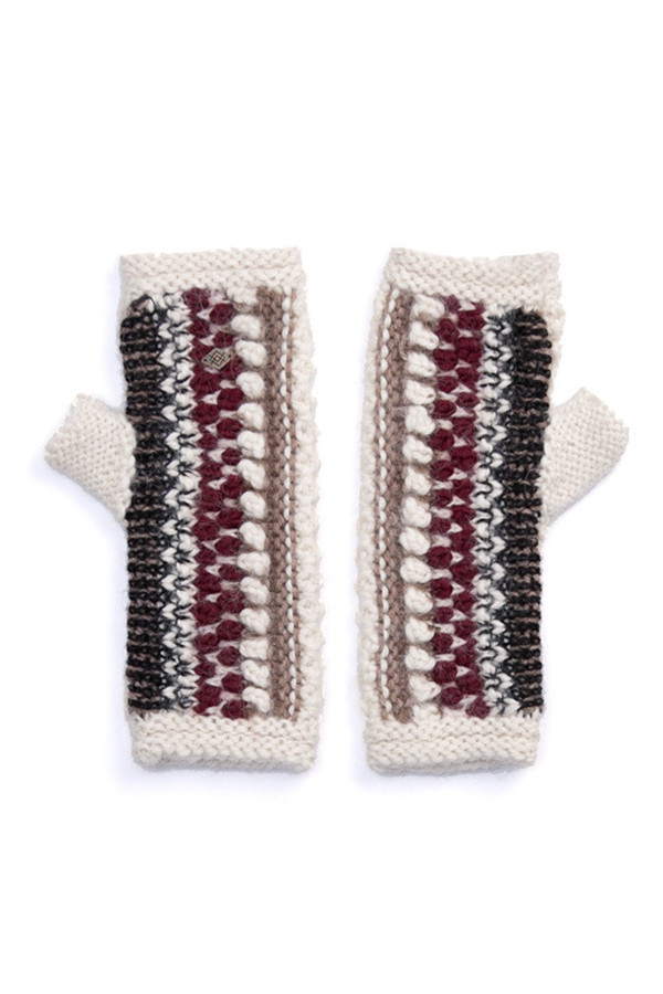 EMILIME Hola Fingerless Gloves White Burgundy EMILIME Hola Fingerless Gloves White Burgundy