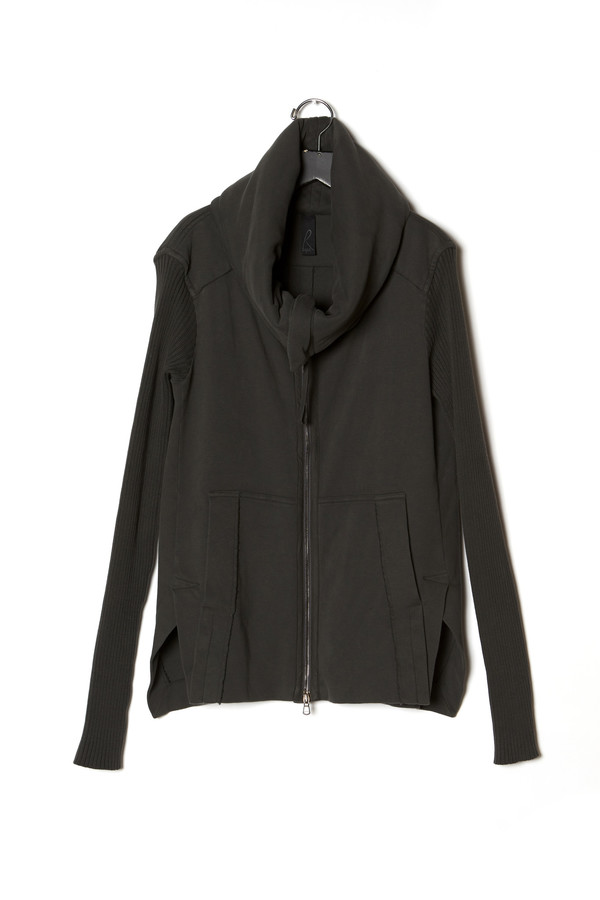 Roque High Neck Ribbed Sleeves Cardigan Roque High Neck Ribbed Sleeves Cardigan