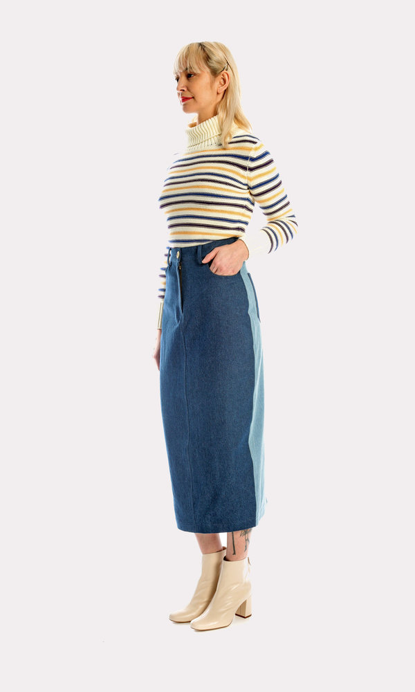 Kurt Lyle Casey Denim Skirt in Competing Denim Kurt Lyle Casey Denim Skirt in Competing Denim