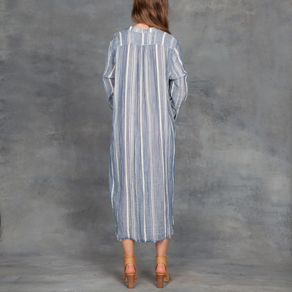 Raquel Allegra Cotton Gauze Henley Dress in Blue Stripe Raquel Allegra Cotton Gauze Henley Dress in Blue Stripe
