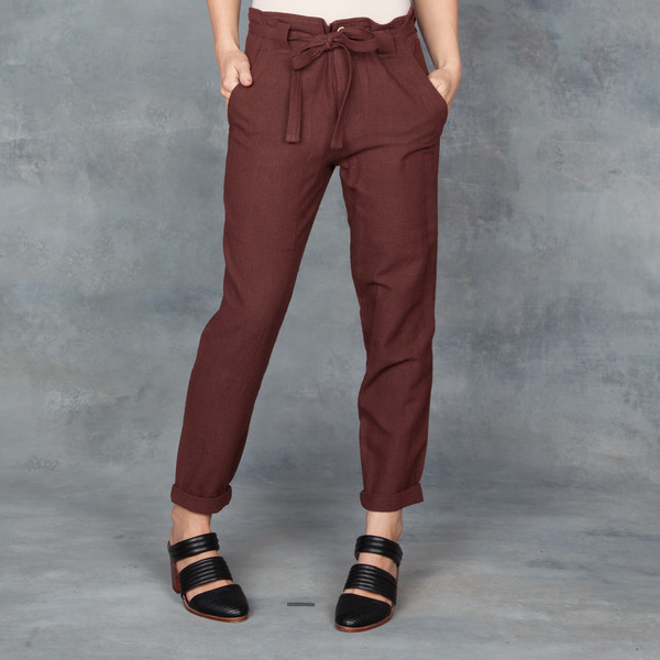 Ulla Johnson Burgundy Dune Pant in Raw Silk Ulla Johnson Burgundy Dune Pant in Raw Silk