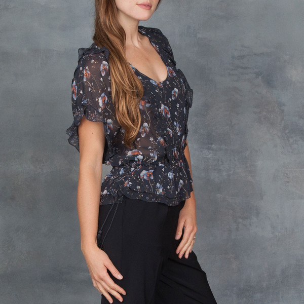Ulla Johnson Lief Midnight Floral Print Ruffle Top Ulla Johnson Lief Midnight Floral Print Ruffle Top