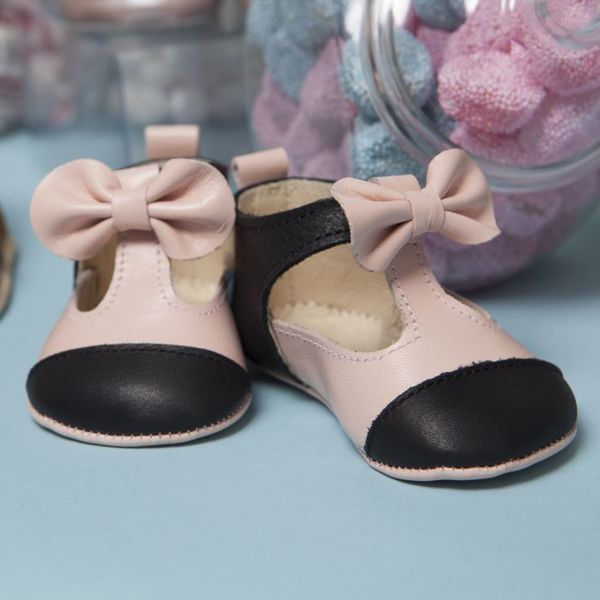 Little Lulu's Pink and Black Matilda T-Bars with Bows Little Lulu's Pink and Black Matilda T-Bars with Bows