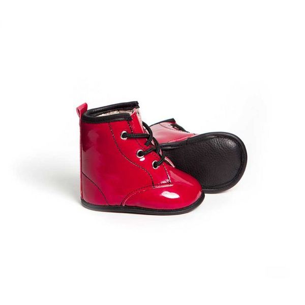 Little Lulu's Red Ruby Patent Tall Boots with Black Trim Little Lulu's Red Ruby Patent Tall Boots with Black Trim