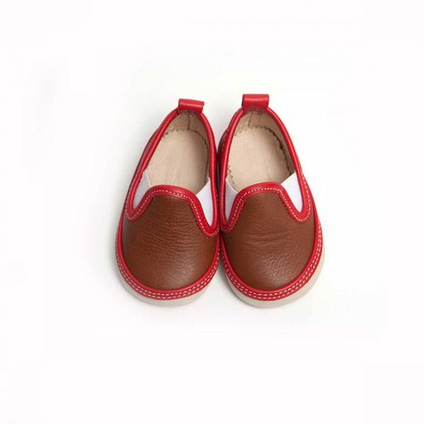 Little Lulu's Brown and Red Dexter Slip On Trainers Little Lulu's Brown and Red Dexter Slip On Trainers