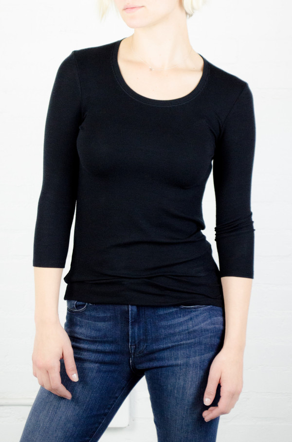 ATM Anthony Thomas Melillo ATM Black 3/4 Sleeve Ballet Neck Rib Top ATM Anthony Thomas Melillo ATM Black 3/4 Sleeve Ballet Neck Rib Top