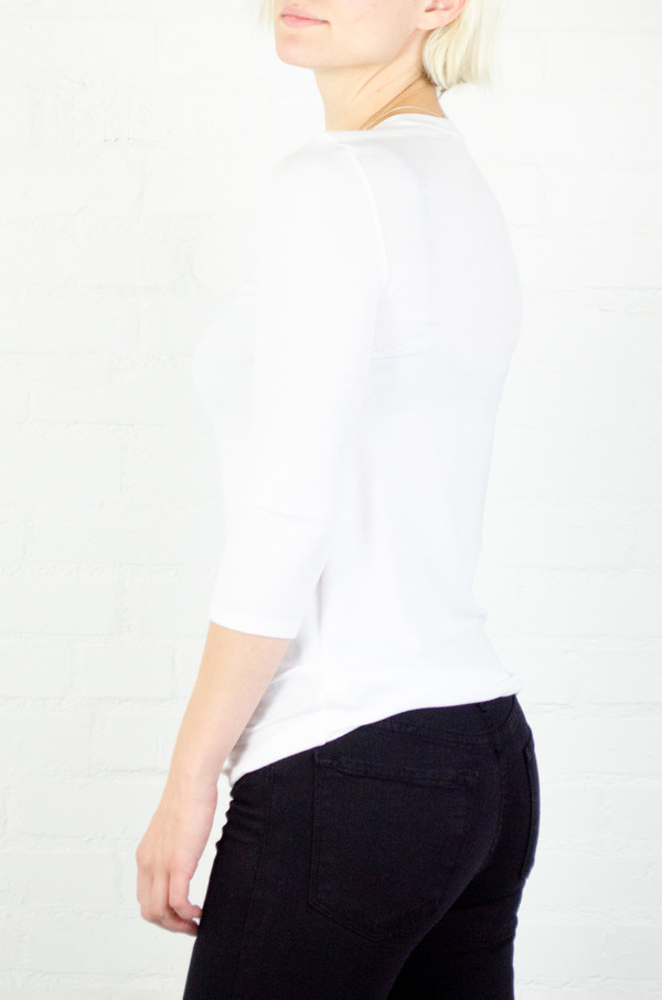 ATM Anthony Thomas Melillo ATM White 3/4 Sleeve Ballet Neck Rib Top ATM Anthony Thomas Melillo ATM White 3/4 Sleeve Ballet Neck Rib Top