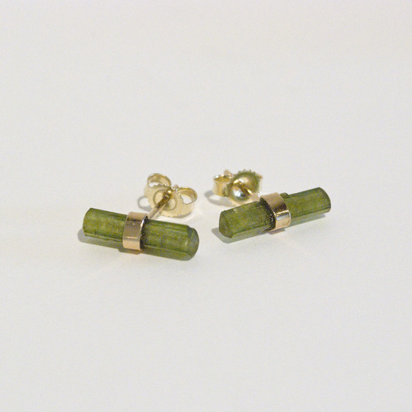 Better Late Than Never Crystal Bar Studs in 14k Gold - green tourmaline Better Late Than Never Crystal Bar Studs in 14k Gold - green tourmaline