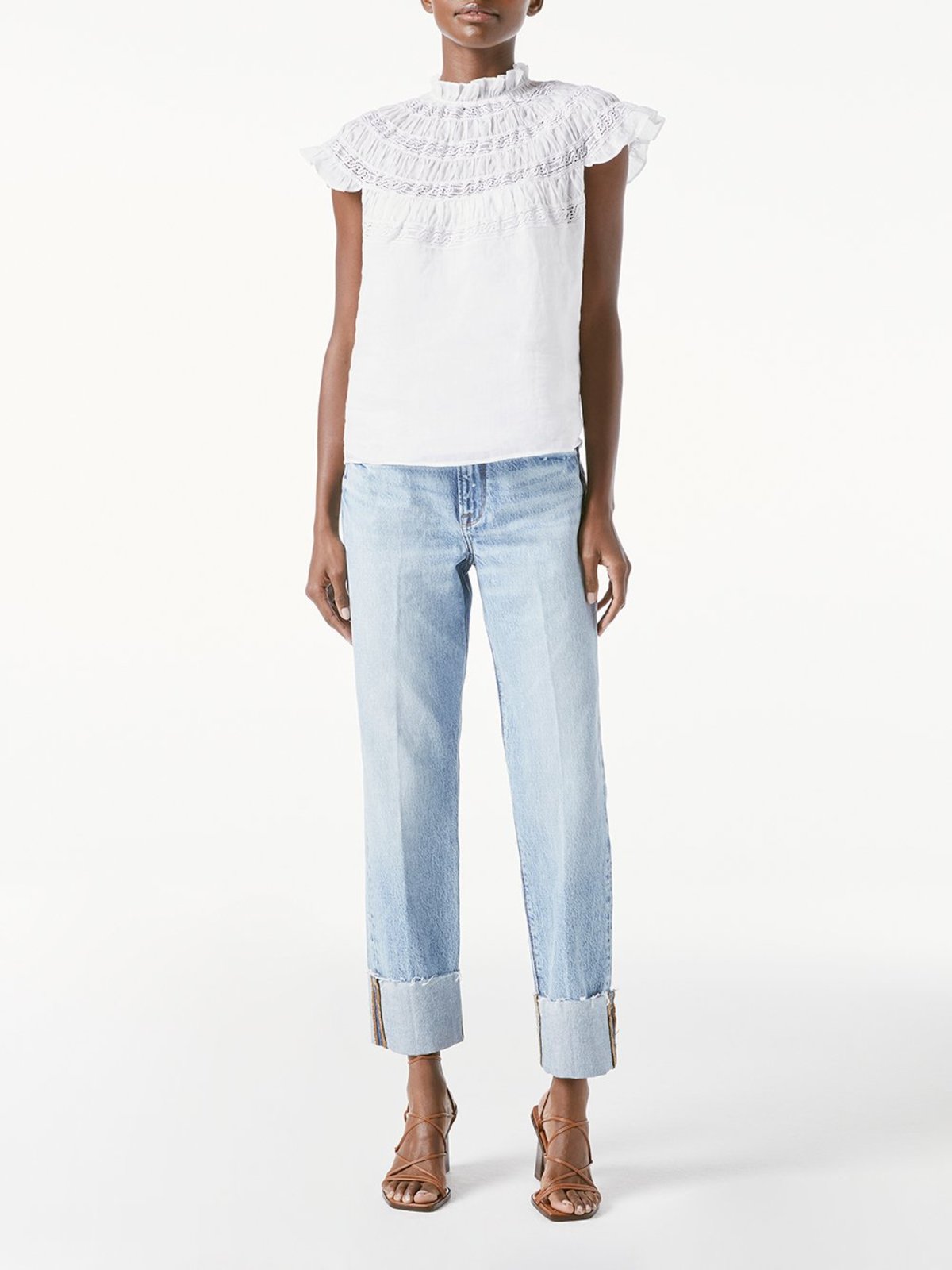 FRAME Denim Lace Inset Short Sleeve 