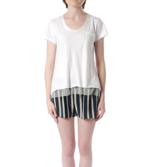 Sacai Luck White T-Shirt with Mesh Underlay Sacai Luck White T-Shirt with Mesh Underlay
