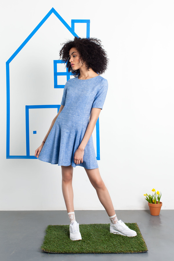 William Okpo Denim Shift Ruffle Dress William Okpo Denim Shift Ruffle Dress