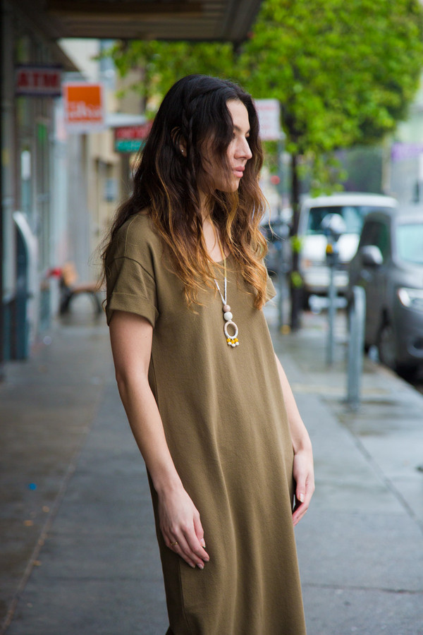 Ali Golden Roll Sleeve T-shirt Dress - Olive Ali Golden Roll Sleeve T-shirt Dress - Olive