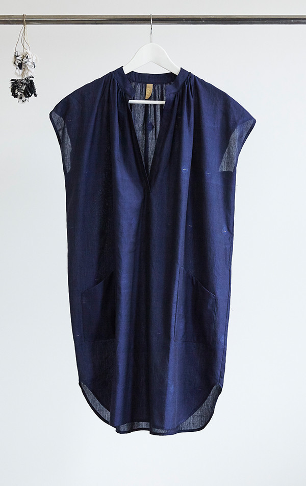 Two New York Blue/Black Khadi tunic with metallic weave Two New York Blue/Black Khadi tunic with metallic weave